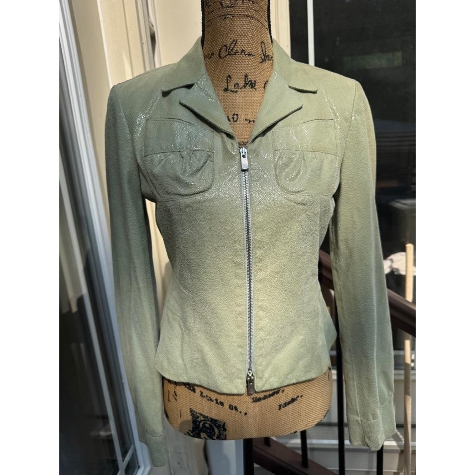 Armani Collezioni Texture Genuine Leather Full Zip Jacket Size 4 (Ja300